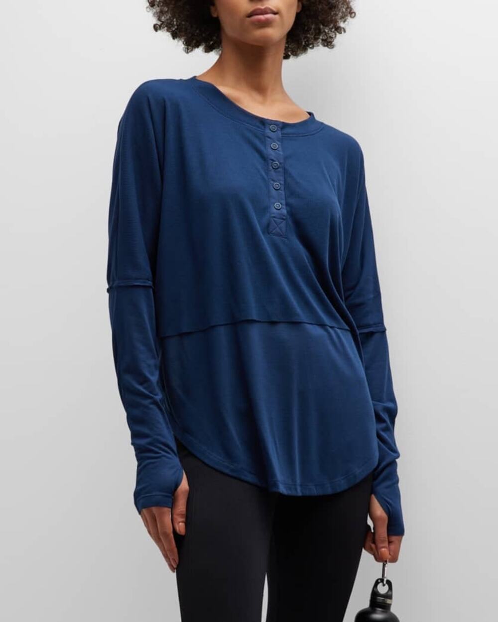 Free People Movement Twice As Nice Henley Navy Blue Layered Top Small